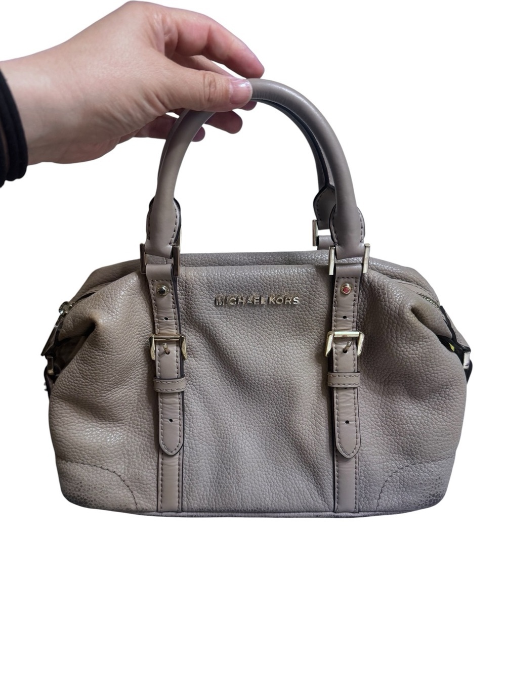 Michael Kors Pebbled Leather Satchel in Taupe